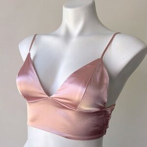 ICON Pink Shirred Back Satin Bralette Crop Top, XS (US 2)